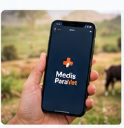 Farmer holding a smartphone with the Medis ParaVet app open